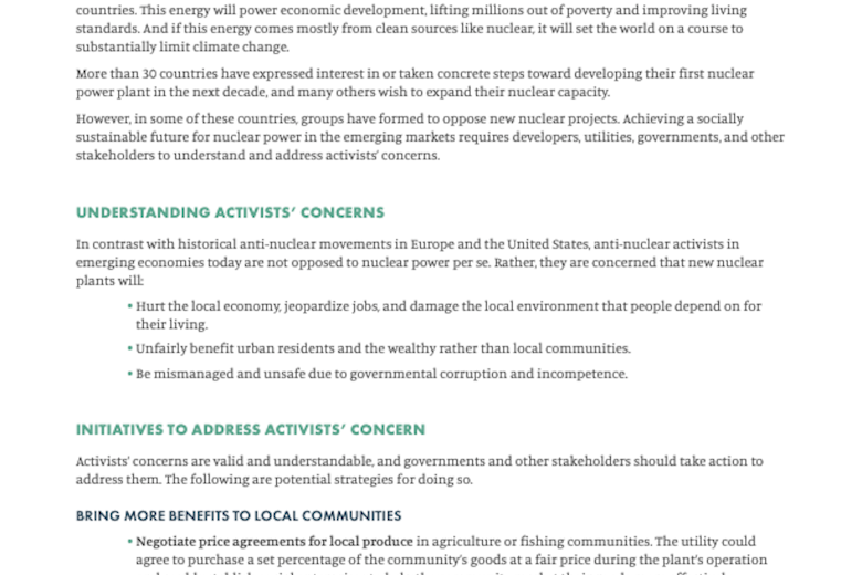 A Socially Sustainable Future For Nuclear Energy in Emerging Markets